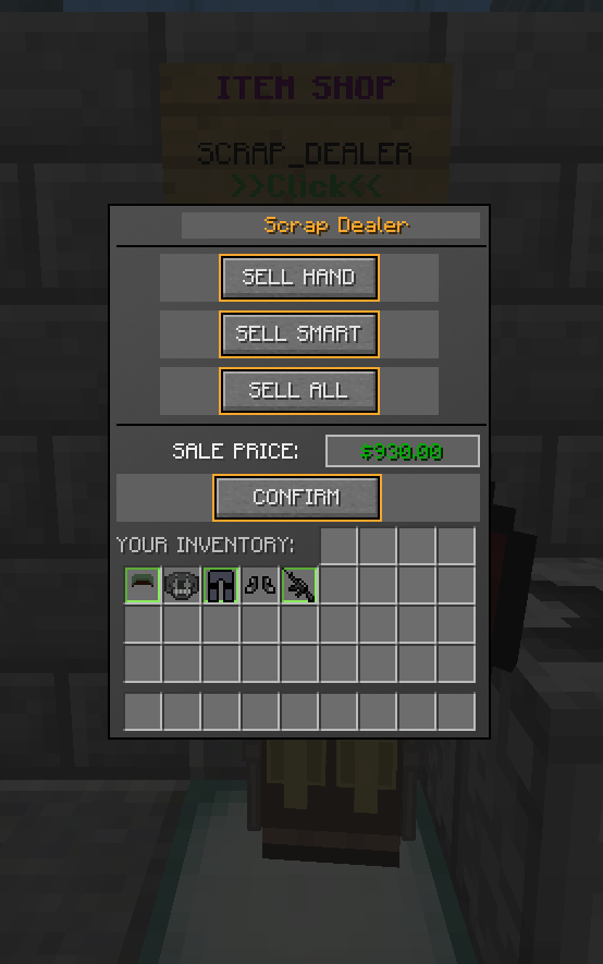 Scrap Dealer interface with items selected for sale